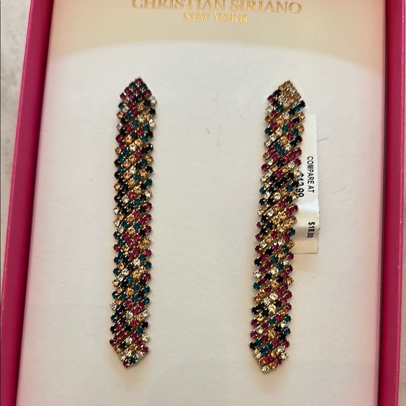 Christian Siriano Multi Colored Rhinestone Earrings- Brand New - Picture 2 of 3